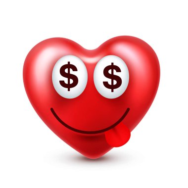 Sevgililer günü için kalp gülen emoji vektör. Komik kırmızı yüz ifadeleri ve duyguları ile. Aşk sembolü.