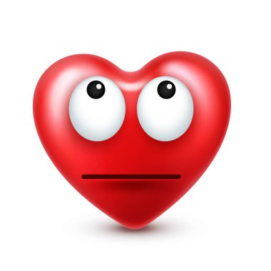 Sevgililer günü için kalp gülen emoji vektör. Komik kırmızı yüz ifadeleri ve duyguları ile. Aşk sembolü.