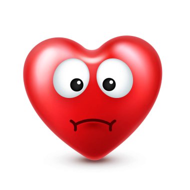 Sevgililer günü için kalp gülen emoji vektör. Komik kırmızı yüz ifadeleri ve duyguları ile. Aşk sembolü.
