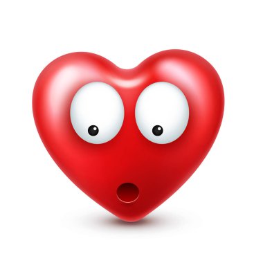 Sevgililer günü için kalp gülen emoji vektör. Komik kırmızı yüz ifadeleri ve duyguları ile. Aşk sembolü.
