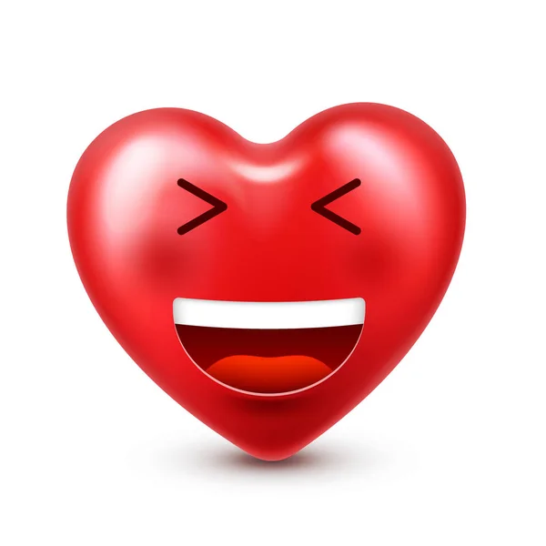 バレンタインの日の心のスマイリー絵文字ベクトル。面白い表現と感情と真っ赤な顔。愛のシンボル. — ストックベクタ