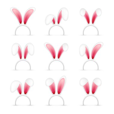 Paskalya Bunny kulaklar. Tavşan kulağı olan pembe ve beyaz maskesi. Bahar mevsimlik sevimli şapka. Nisan, Mart tatil.