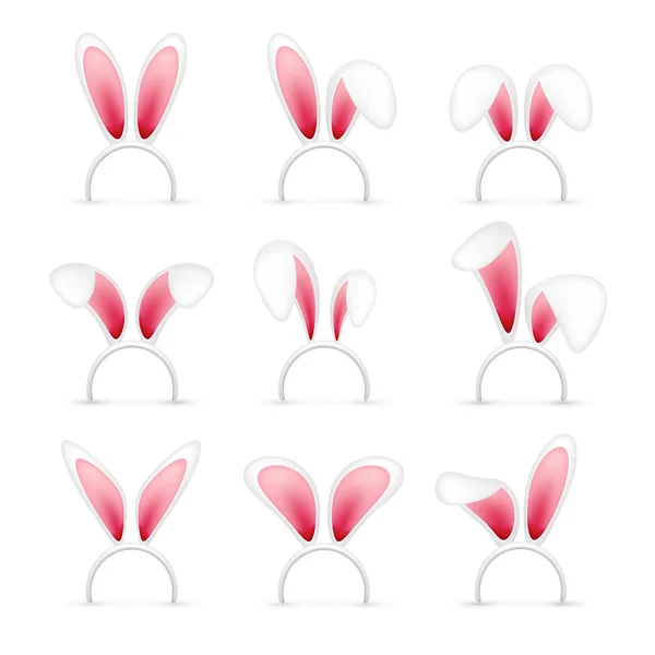 Velikonoční zajíček uši. Růžová a bílá maska s králičí uši. Jarní sezónní roztomilé klobouk. Duben, březen svátky. — Stockový vektor