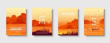 Dağ ve orman. Vahşi doğa manzara. Seyahat ve macera. Panorama. Ormana doğru. Ufuk çizgisi. Ağaçlar, sis. Vektör çizim.