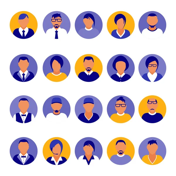 Iconos avatar moderno avatar púrpura mínimo plano. Concepto de negocio, comunicación global. Perfil de usuario del sitio web. Redes sociales, elementos de red . — Archivo Imágenes Vectoriales
