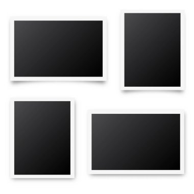 Fotoğraf kartı çerçevesi, film seti. Gölge ile Retro vintage fotoğraf. Dijital anlık görüntü. Fotoğraf sanatı. Tasarım için şablon veya mockup. Vektör çizimi.