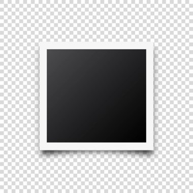 Fotoğraf kartı çerçevesi, film. Gölge ile Retro vintage fotoğraf. Dijital anlık görüntü. Fotoğraf sanatı. Tasarım için şablon veya mockup. Vektör çizimi.