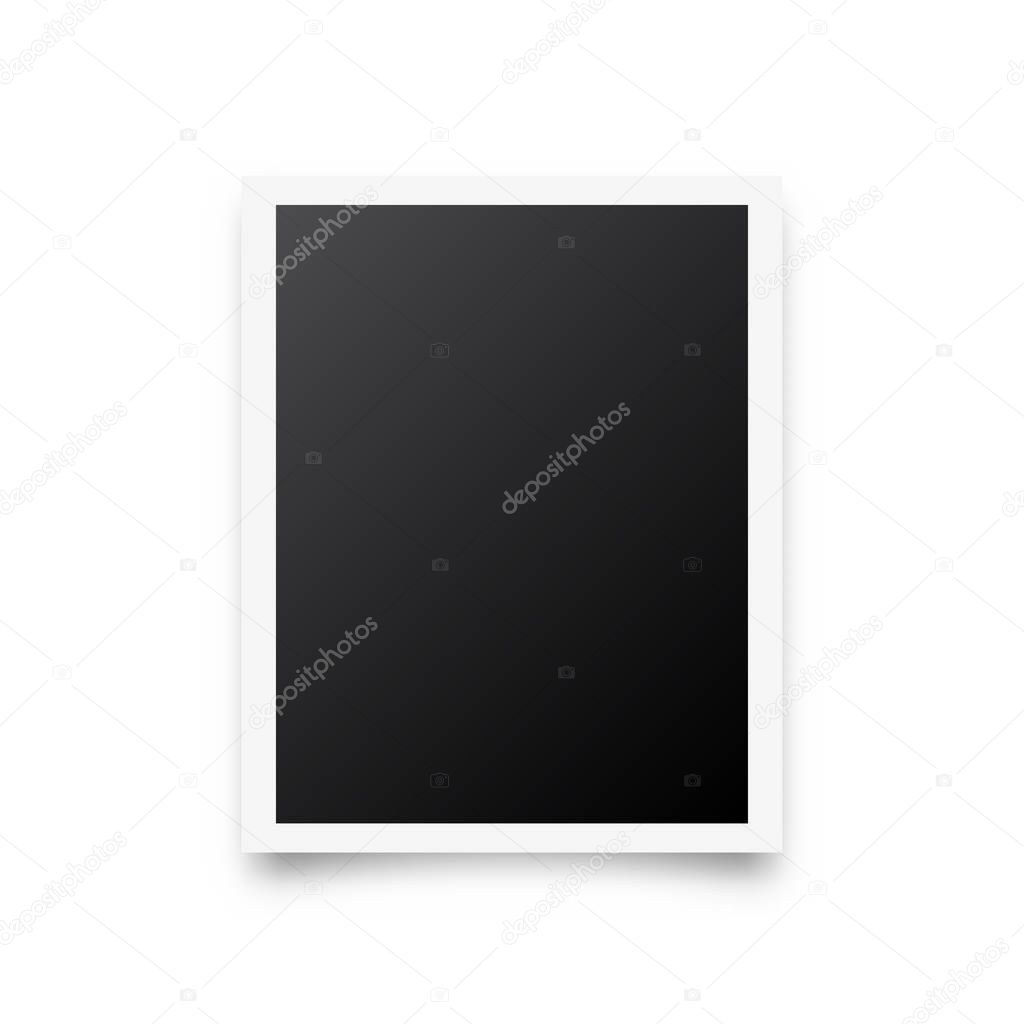 Photo card frame,film. Retro vintage photograph with shadow. Digital snapshot image. Photography art. Template or mockup for design. Vector illustration.