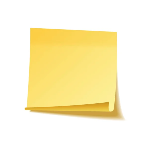 Ρεαλιστική κολλώδης νότα με σκιά. Κίτρινο χαρτί. Μήνυμα σε σημειωματάριο. Υπενθύμιση. Εικονογράφηση διανύσματος. — Διανυσματικό Αρχείο