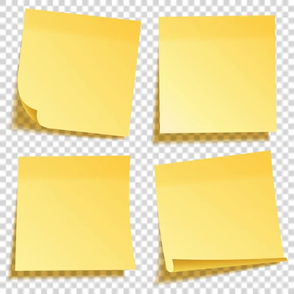 Realistic sticky note with shadow. Yellow paper set. Message on notepaper. Reminder. Vector illustration. — Stock Vector