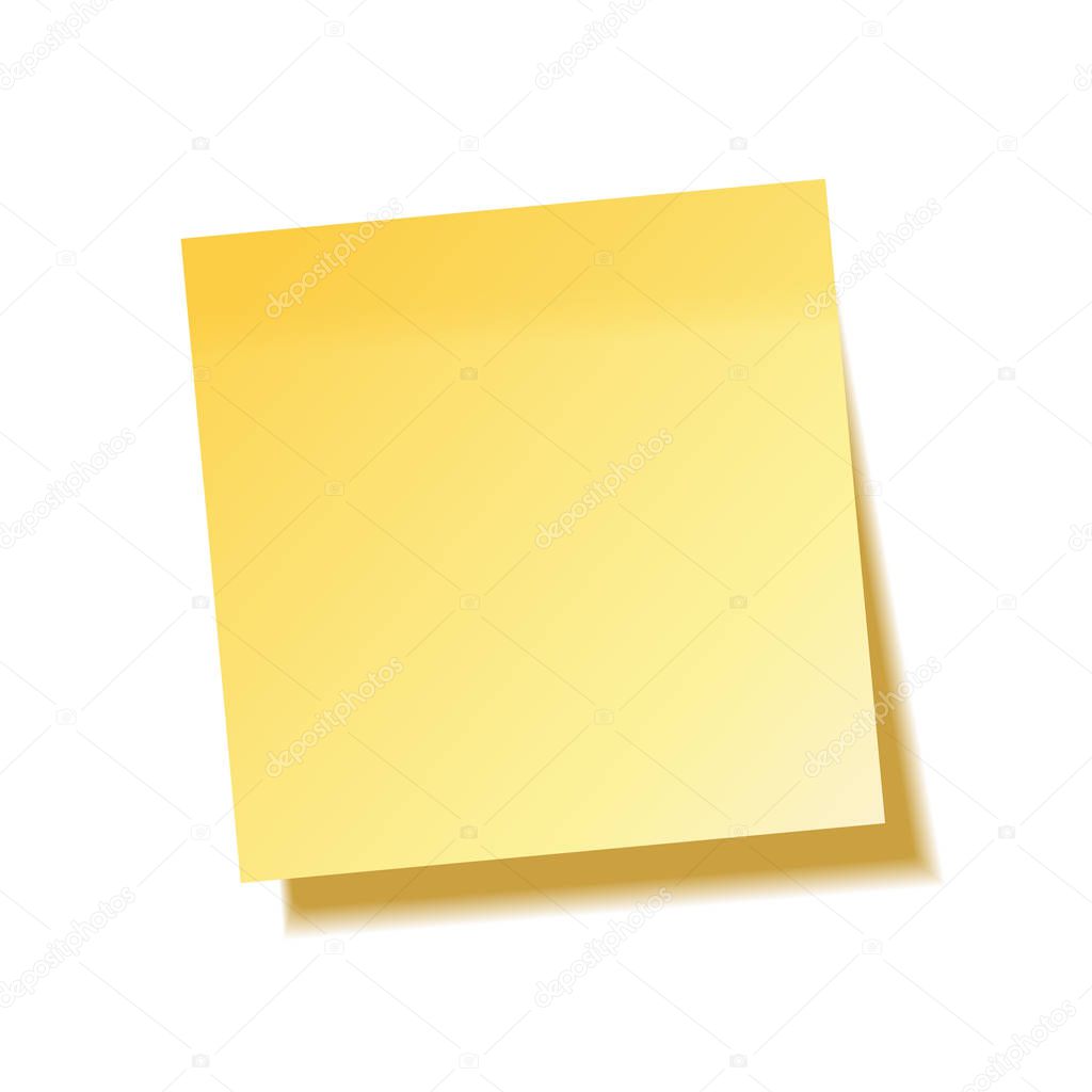 Realistic sticky note with shadow. Yellow paper. Message on notepaper. Reminder. Vector illustration.