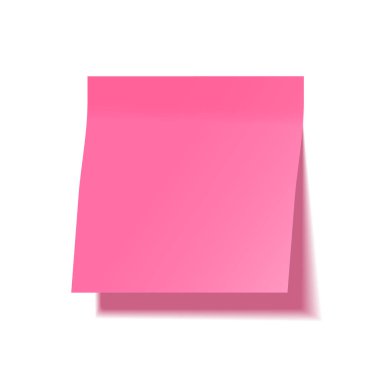 Gölge ile gerçekçi yapışkan not. Pembe kağıt. Not kağıdındaki mesaj. Hatırlatma. Vektör çizimi.