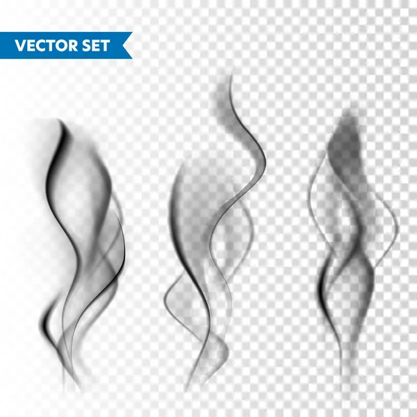 Juego realista de humo de cigarrillo aislado sobre fondo transparente. Vector de vapor en el aire, flujo de vapor. Niebla, efecto niebla . — Vector de stock