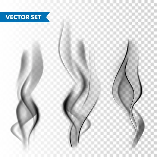 Realistic cigarette smoke set isolated on transparent background. Vector vapor in air, steam flow. Fog, mist effect. — Stock Vector