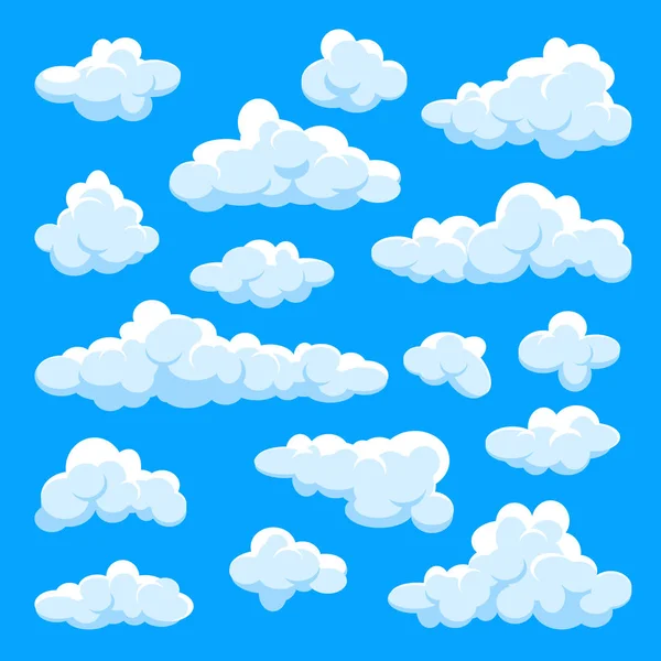 Nubes blancas preparadas. Cielo azul abstracto de verano. Nube de dibujos animados simple. Ilustración vectorial . — Vector de stock