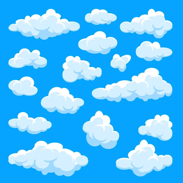 Nubes blancas preparadas. Cielo azul abstracto de verano. Nube de dibujos animados simple. Ilustración vectorial . — Vector de stock