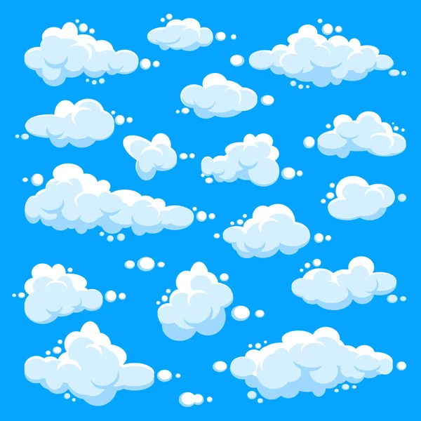 Nubes blancas preparadas. Cielo azul abstracto de verano. Nube de dibujos animados simple. Ilustración vectorial . — Archivo Imágenes Vectoriales