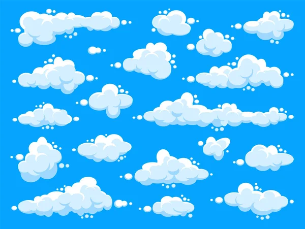 Nubes blancas preparadas. Cielo azul abstracto de verano. Nube de dibujos animados simple. Ilustración vectorial . — Archivo Imágenes Vectoriales