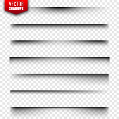 Vektörel gölgeler ayarlandı. Şeffaf arka planda sayfa bölücüler. Gerçekçi izole gölge. Vektör Illustration.