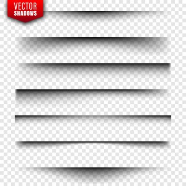 Vektörel gölgeler ayarlandı. Şeffaf arka planda sayfa bölücüler. Gerçekçi izole gölge. Vektör Illustration.