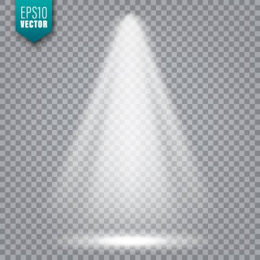 Vektör spot ışığı. Parlak ışık demeti. Şeffaf gerçekçi etki. Sahne aydınlatması.
