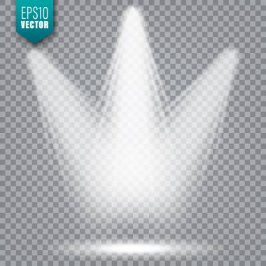 Vektör spot ışığı. Parlak ışık demeti. Şeffaf gerçekçi etki. Sahne aydınlatması.