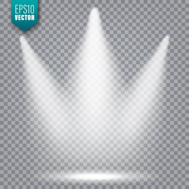Vektör spot ışığı. Parlak ışık demeti. Şeffaf gerçekçi etki. Sahne aydınlatması.