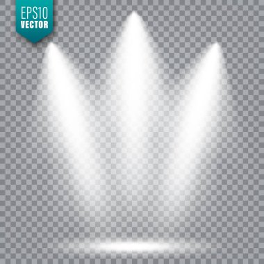 Vektör spot ışığı. Parlak ışık demeti. Şeffaf gerçekçi etki. Sahne aydınlatması.