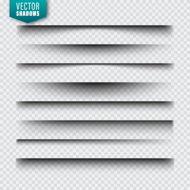 Vektörel gölgeler ayarlandı. Şeffaf arka planda sayfa bölücüler. Gerçekçi izole gölge. Vektör Illustration.