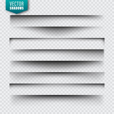 Vektörel gölgeler ayarlandı. Şeffaf arka planda sayfa bölücüler. Gerçekçi izole gölge. Vektör Illustration.