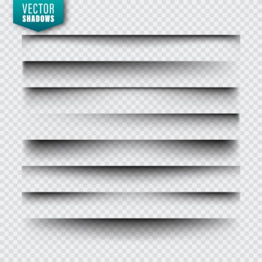Vektörel gölgeler ayarlandı. Şeffaf arka planda sayfa bölücüler. Gerçekçi izole gölge. Vektör Illustration.