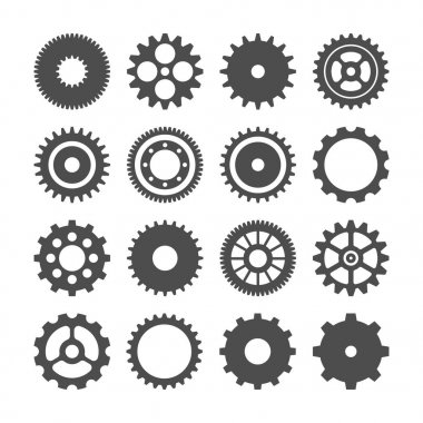 Vites ayarlandı. Retro vintage dişli tekerlek koleksiyonu. Sanayi simgeleri. Vektör illüstrasyonu