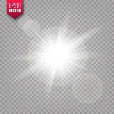 Parlak ışıklar saydam arka plana ayarlanır. Lens parlama etkisi. Parlak parıltı, güneş ışığı. Vektör çizimi.