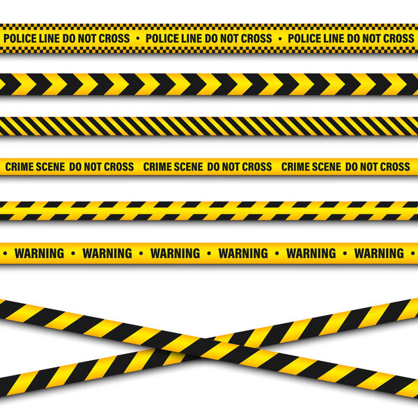 Yellow And Black Barricade Construction Tape. Police Warning Line. Brightly Colored Danger or Hazard Stripe. Vector illustration.