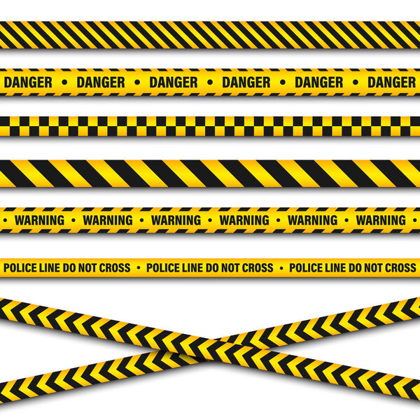 Yellow And Black Barricade Construction Tape. Police Warning Line. Brightly Colored Danger or Hazard Stripe. Vector illustration.