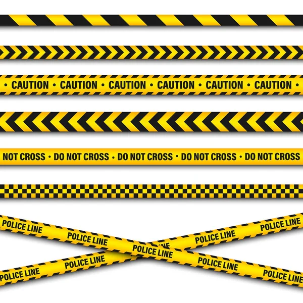 Yellow And Black Barricade Construction Tape. Police Warning Line. Brightly Colored Danger or Hazard Stripe. Vector illustration. — Stock Vector