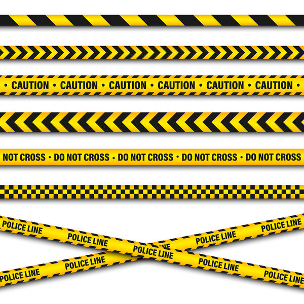 Yellow And Black Barricade Construction Tape. Police Warning Line. Brightly Colored Danger or Hazard Stripe. Vector illustration.