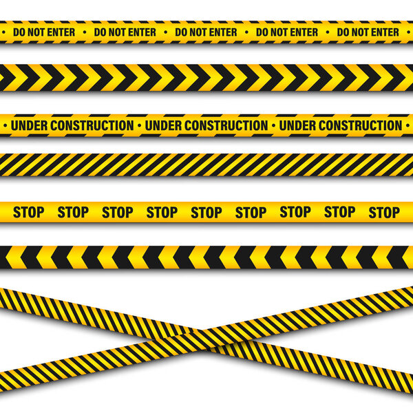 Yellow And Black Barricade Construction Tape. Police Warning Line. Brightly Colored Danger or Hazard Stripe. Vector illustration.