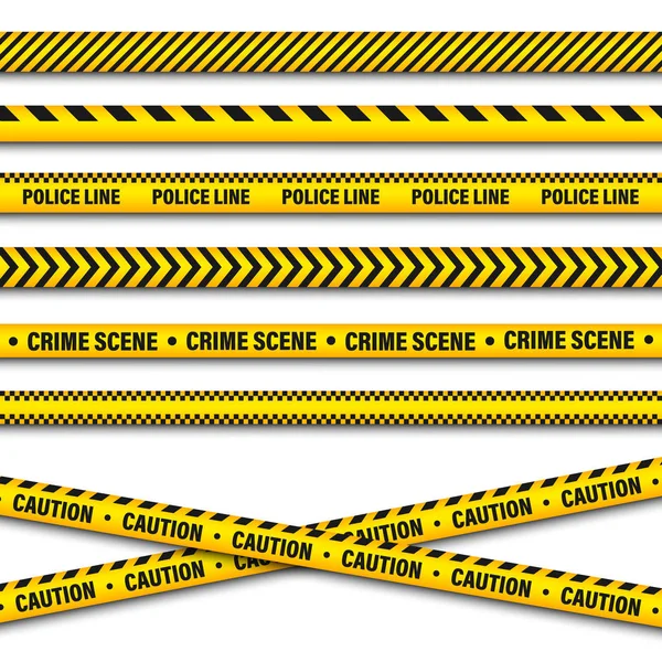 Sárga és fekete barikád építőipari Tape. Rendőrségi figyelmeztető vonal. Élénk színű veszélyt vagy veszélyt csíkos. Vektoros illusztráció. — Stock Vector