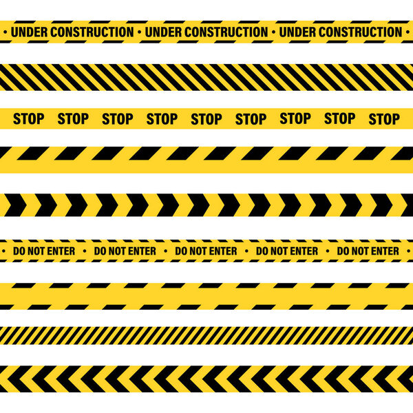 Yellow And Black Barricade Construction Tape. Police Warning Line. Brightly Colored Danger or Hazard Stripe. Vector illustration.