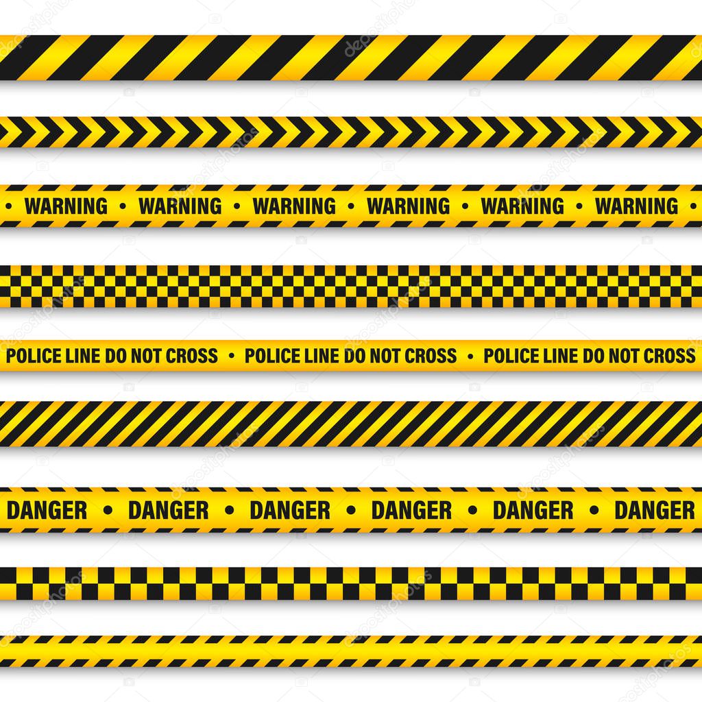 Yellow And Black Barricade Construction Tape. Police Warning Line. Brightly Colored Danger or Hazard Stripe. Vector illustration.