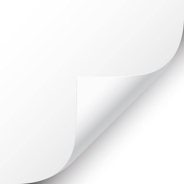 Beyaz arka planda gölgesi olan kıvrılmış sayfa köşesi. Boş kağıt. Vektör çizimi.