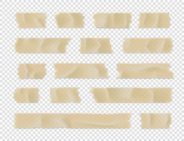 Conjunto de cinta adhesiva. Tira de papel pegajosa aislada sobre fondo transparente. Ilustración vectorial . — Vector de stock