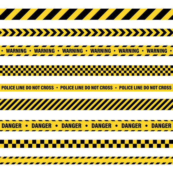 Yellow And Black Barricade Construction Tape. Police Warning Line. Brightly Colored Danger or Hazard Stripe. Vector illustration.
