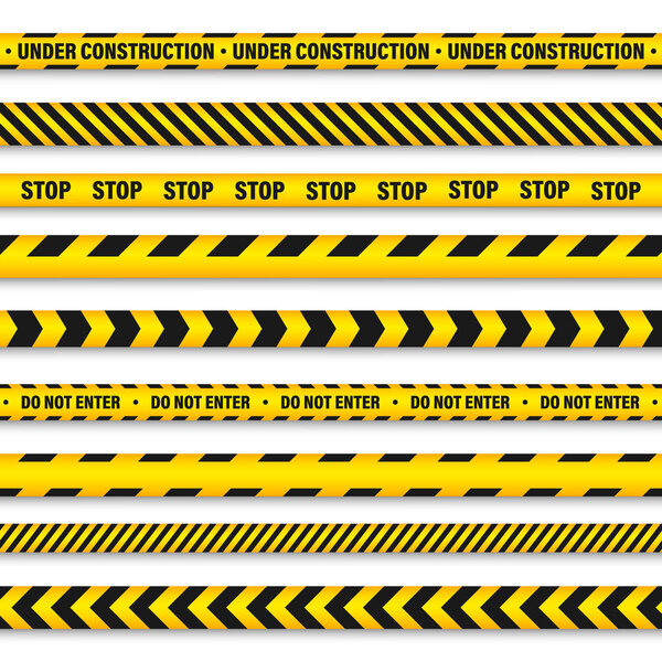 Yellow And Black Barricade Construction Tape. Police Warning Line. Brightly Colored Danger or Hazard Stripe. Vector illustration.