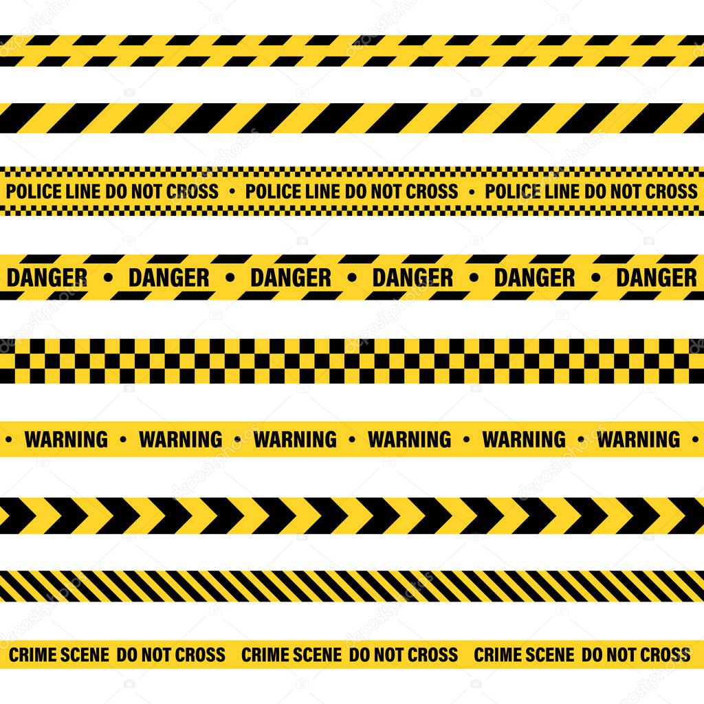 Yellow And Black Barricade Construction Tape. Police Warning Line. Brightly Colored Danger or Hazard Stripe. Vector illustration.