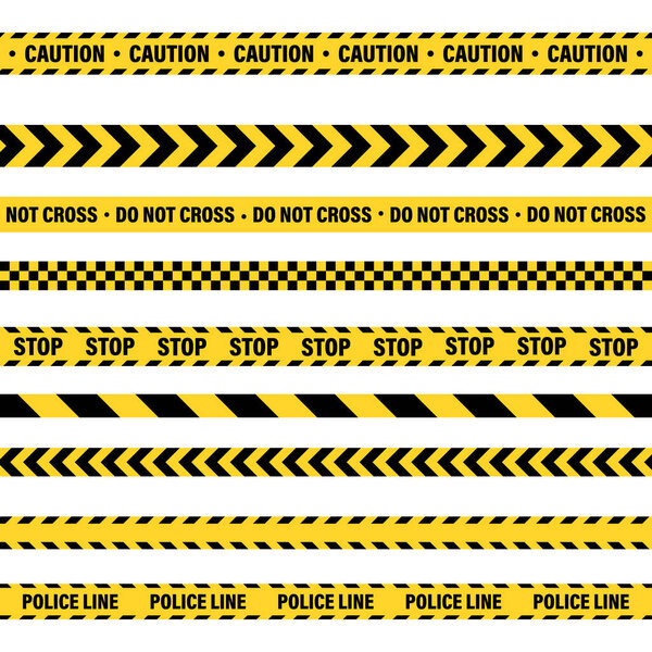Yellow And Black Barricade Construction Tape. Police Warning Line. Brightly Colored Danger or Hazard Stripe. Vector illustration.