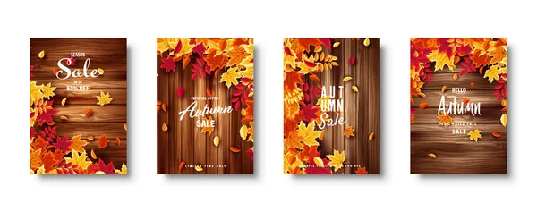 Autumn falling leaves. Banner set. Nature background with red, orange, yellow foliage. Flying leaf. Season sale. Vector illustration. — Stock Vector