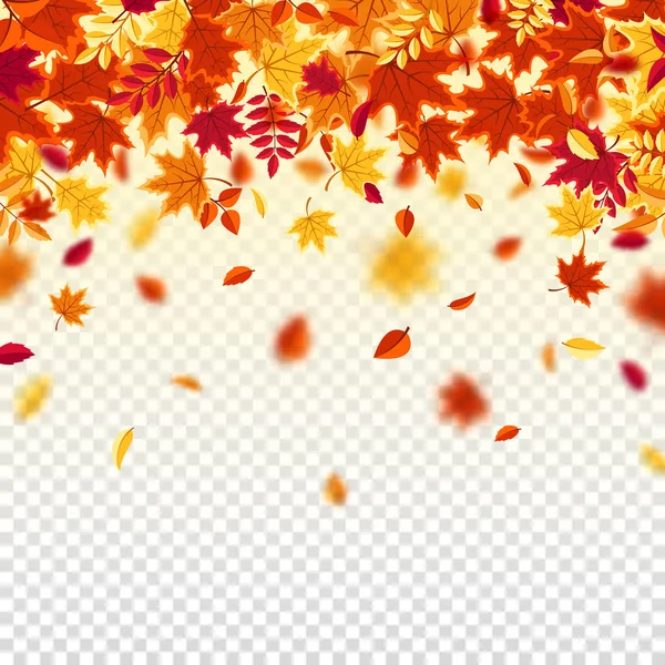 Herbstliches Laub. Natur Hintergrund mit rotem, orangefarbenem, gelbem Laub. Fliegendes Blatt. Saisonverkauf. Vektorillustration. — Stockvektor