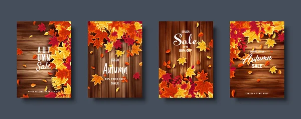 Herfst vallende bladeren. Banner set. Natuur achtergrond met rood, oranje, geel blad. Vliegende blad. Seizoen verkoop. Vector illustratie. — Stockvector